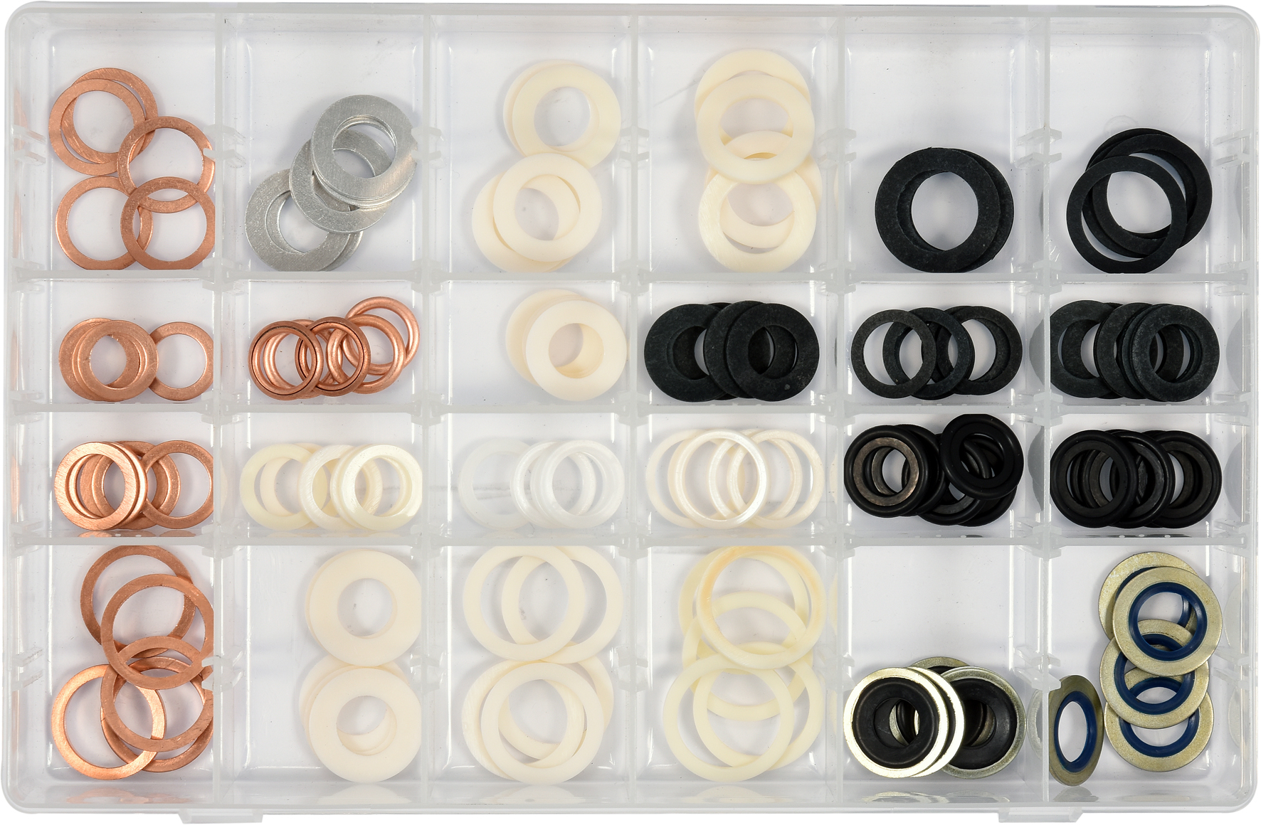 Podložky (Alu, Cu, Nylon, NBR, FIBER) súprava 120ks