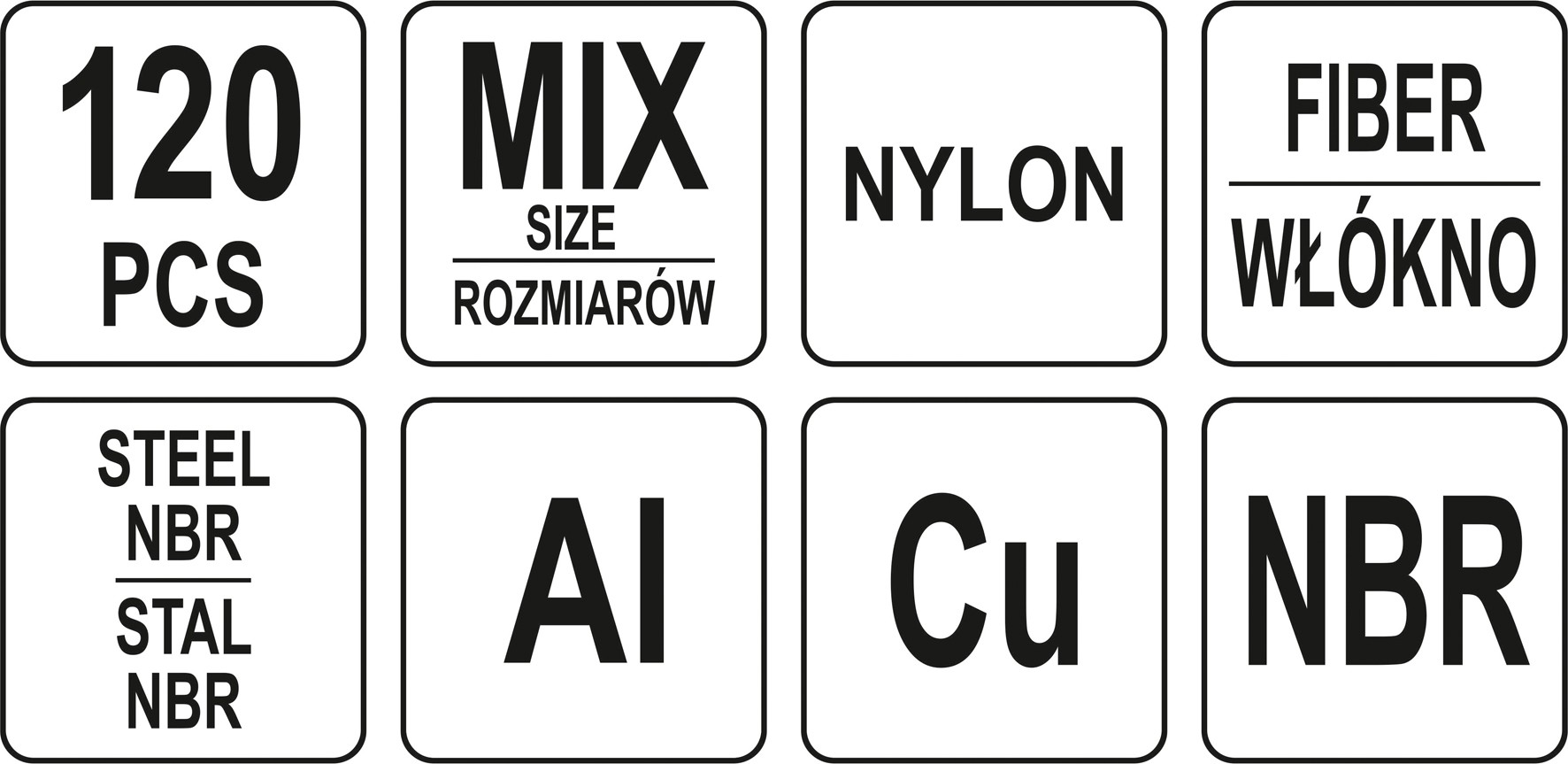Podložky (Alu, Cu, Nylon, NBR, FIBER) súprava 120ks – Obrázok 2